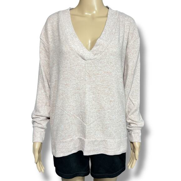 H&M Womens Knit Tunic Sweater Pullover V Neck Long Sleeves Oversized Pink Medium - Picture 1 of 10